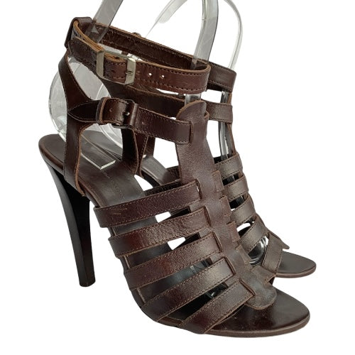 BALENCIAGA Dark Brown Leather Gladiator Strappy Sandals, Size 39.5