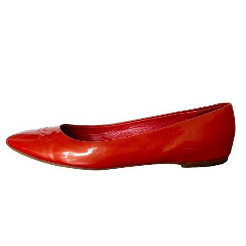 LOUIS VUITTON Orange Patent Leather Logo Embossed Ballet Flats, Size 39.5
