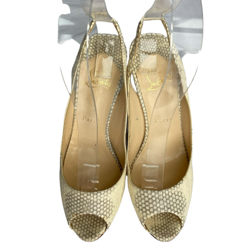 CHRISTIAN LOUBOUTIN Private Number Beige Python Embossed Slingback Pumps, 40