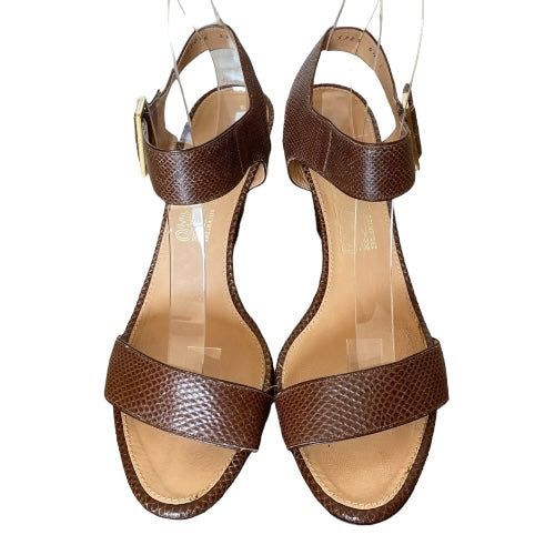SALVATORE FERRAGAMO Brown Leather Strappy Buckle Ankle Strap Sandals, Size 9.5 C