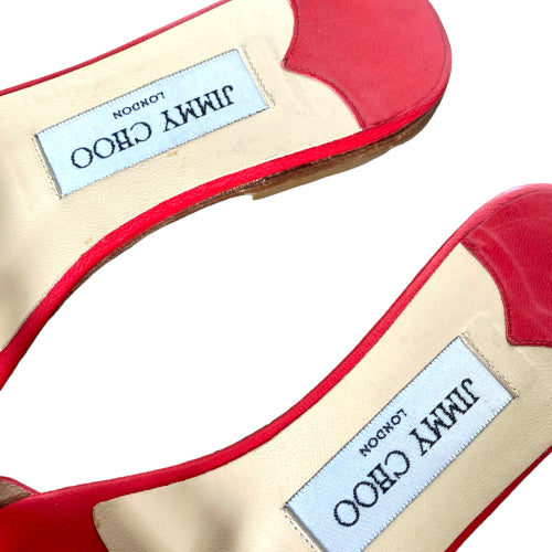 JIMMY CHOO Red & White Leather Flat Sandals, Size 36