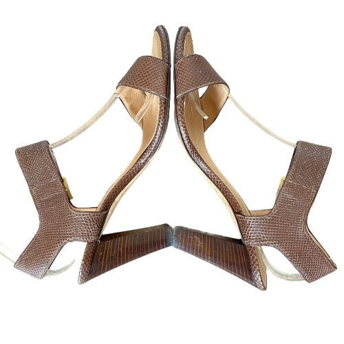 SALVATORE FERRAGAMO Brown Leather Strappy Buckle Ankle Strap Sandals, Size 9.5 C