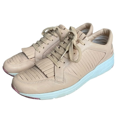 GUCCI Poudre Pink Trim Leather Fringe Lace Up Low Sneakers, Size 36.5