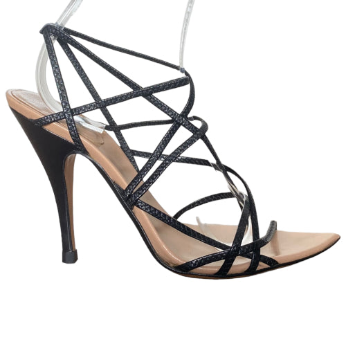 GUCCI Black Leather Slim Strappy Open & Peep Toe Heeled Sandals, Size 36.5