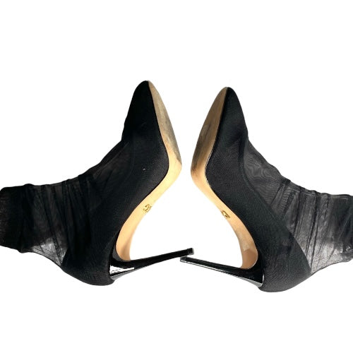 DOLCE & GABBANA Black Stretch Tulle Leather Ankle Boots, Size 39