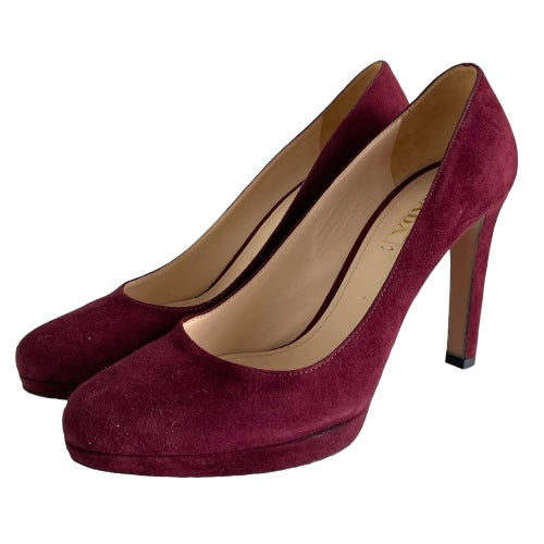 PRADA Burgundy Suede Platform Pumps, Size 39