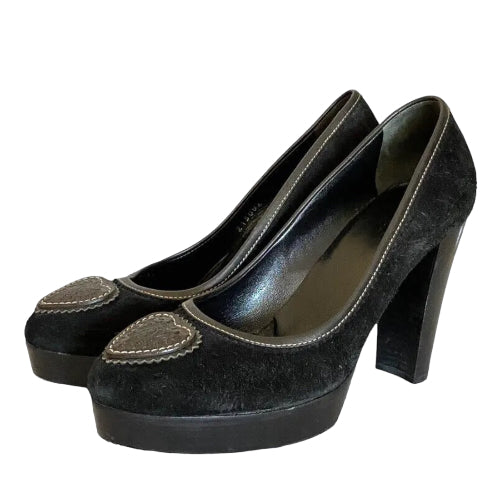 GUCCI Black Suede, Leather Heart Platform Pumps, Size 37.5