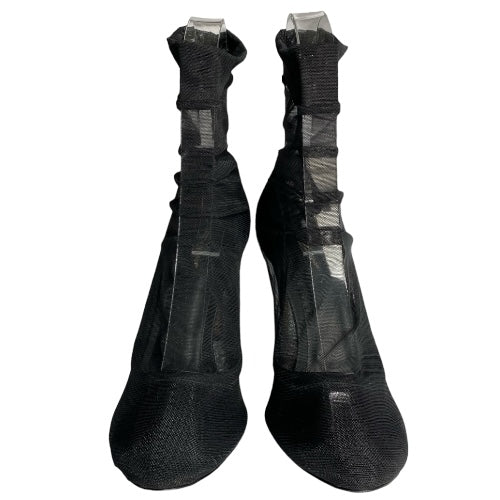 DOLCE & GABBANA Black Stretch Tulle Leather Ankle Boots, Size 39
