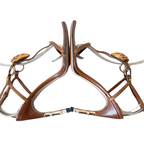 Gucci x Tom Ford Brown Leather Snake Head Embellished Slide Sandals, Size 39