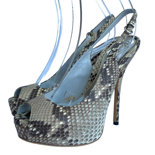 GUCCI Beige Python Leather Sofia Peep Toe Platform Slingback Pumps, Size 36