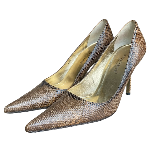 DOLCE & GABBANA Brown Python Leather Pointed Toe Pumps, Size 38