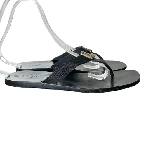 GUCCI Black GG Interlocking Flat Thong Sandals, Size 38