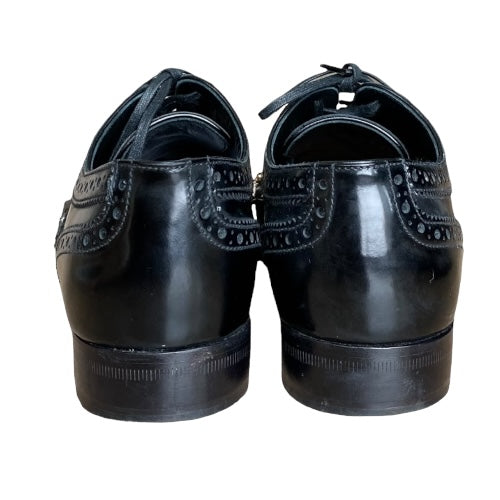 DOLCE & GABBANA Black Brogue Leather Studded Embellished Lace Oxfords, Size 38.5