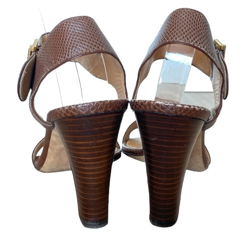 SALVATORE FERRAGAMO Brown Leather Strappy Buckle Ankle Strap Sandals, Size 9.5 C
