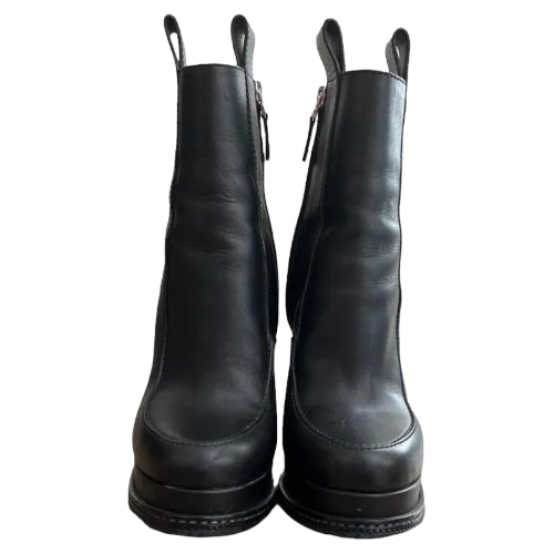 FENDI Black Leather Lucite Ice Heel Ankle Boots, Size 38