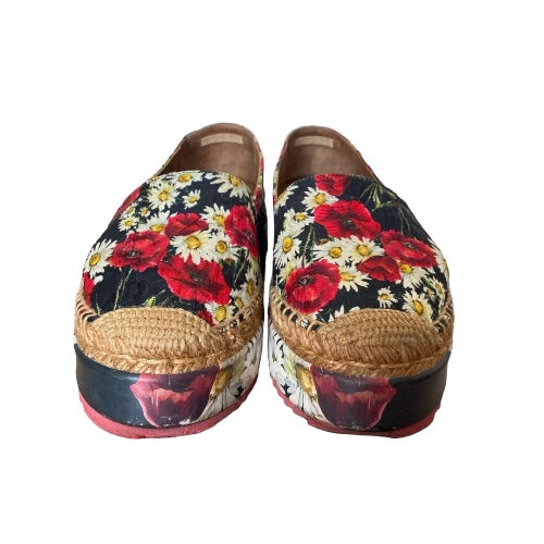 DOLCE & GABBANA Multicolor Floral Print Fabric Platform Espadrilles, Size 35