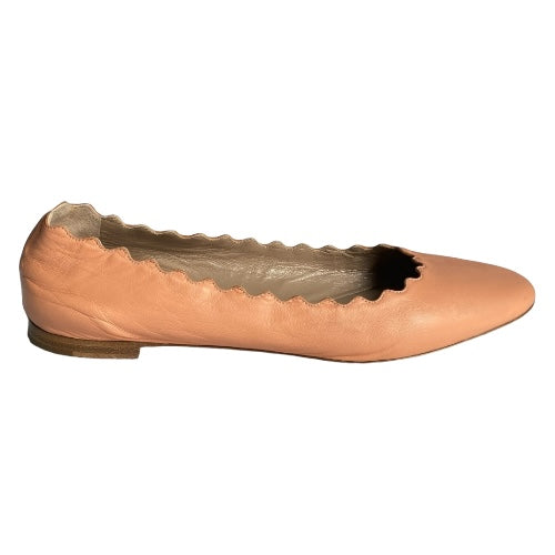 CHLOE Lauren Dusty Pink Scalloped Leather Ballet Flats, Size 38.5