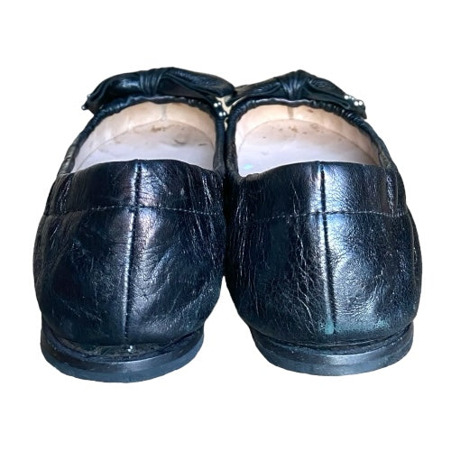PRADA Black Leather Studded Bow Detail Ballet Flats, Size 39