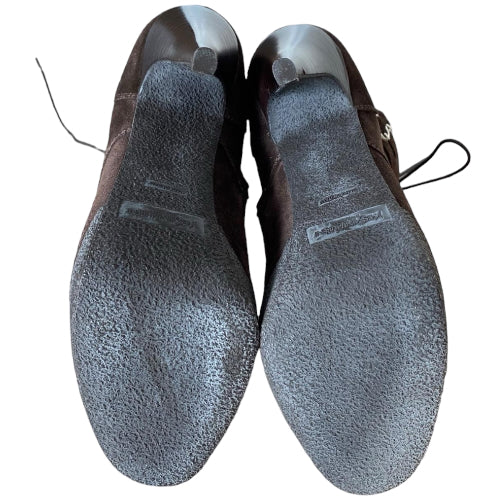 NEW YVES SAINT LAURENT Brown Suede Lace Up Ankle Platform Boots, Size 36.5