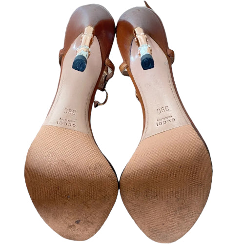 Gucci x Tom Ford Brown Leather Snake Head Embellished Slide Sandals, Size 39