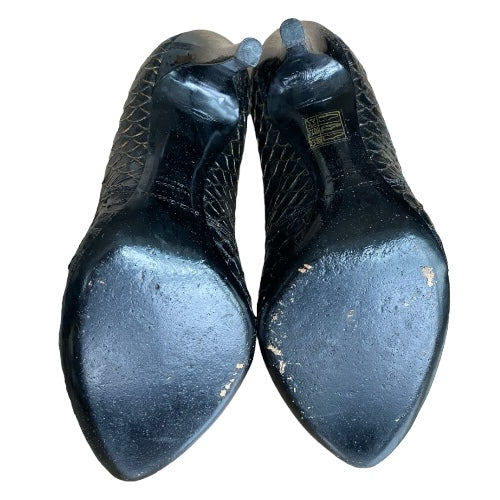 DOLCE & GABBANA Black Python Leather Bow Detail Pumps, Size 38.5