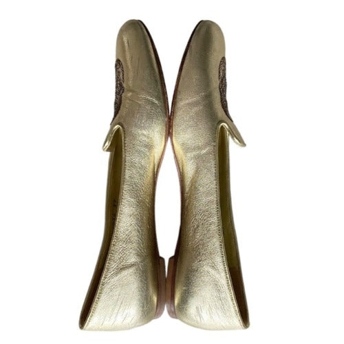 ALEXANDER MCQUEEN Gold Leather Sequin Skull Ballet Loafer Flats, Size 37