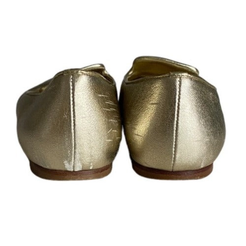 ALEXANDER MCQUEEN Gold Leather Sequin Skull Ballet Loafer Flats, Size 37