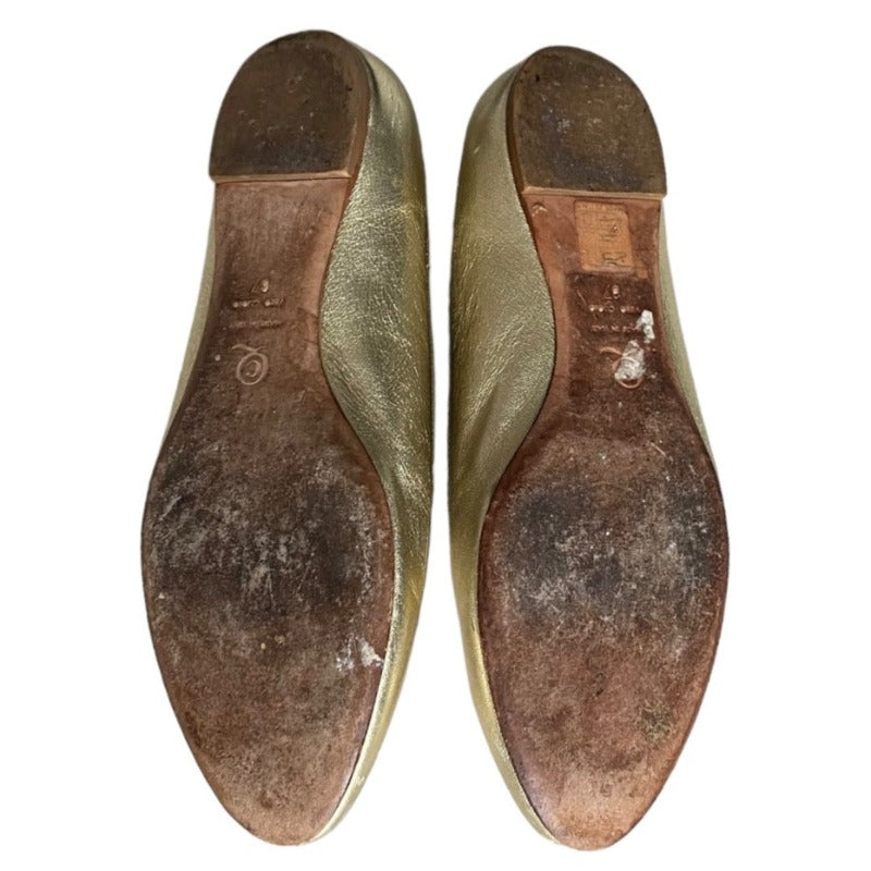 ALEXANDER MCQUEEN Gold Leather Sequin Skull Ballet Loafer Flats, Size 37