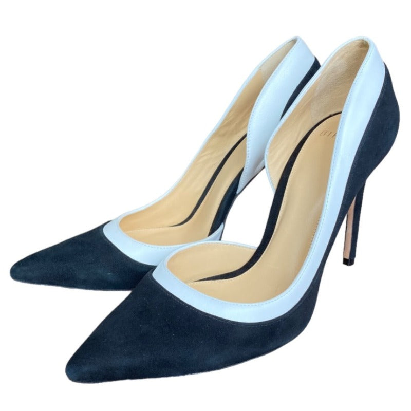 ALEXANDRE BIRMAN Black Suede White Leather Pointed Toe Stiletto Pumps, Size 37.5