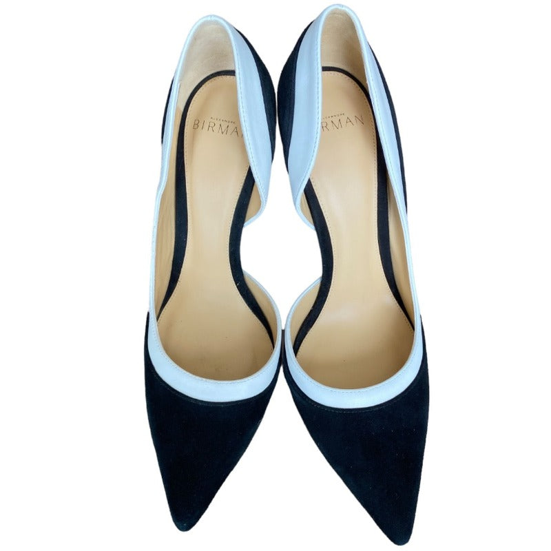 ALEXANDRE BIRMAN Black Suede White Leather Pointed Toe Stiletto Pumps, Size 37.5