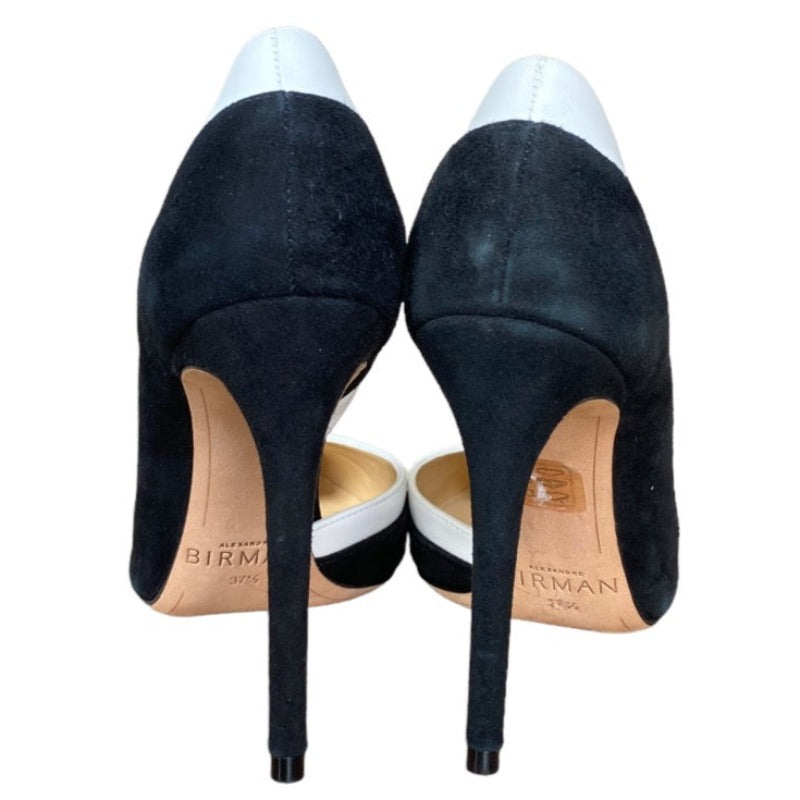 ALEXANDRE BIRMAN Black Suede White Leather Pointed Toe Stiletto Pumps, Size 37.5