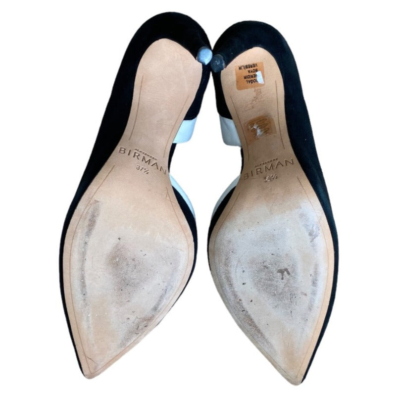 ALEXANDRE BIRMAN Black Suede White Leather Pointed Toe Stiletto Pumps, Size 37.5