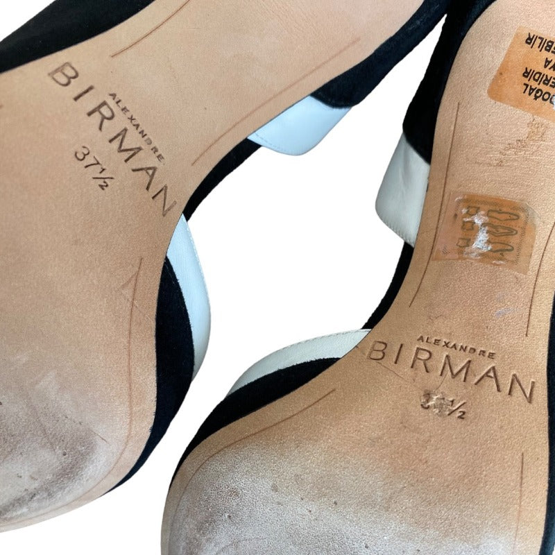 ALEXANDRE BIRMAN Black Suede White Leather Pointed Toe Stiletto Pumps, Size 37.5