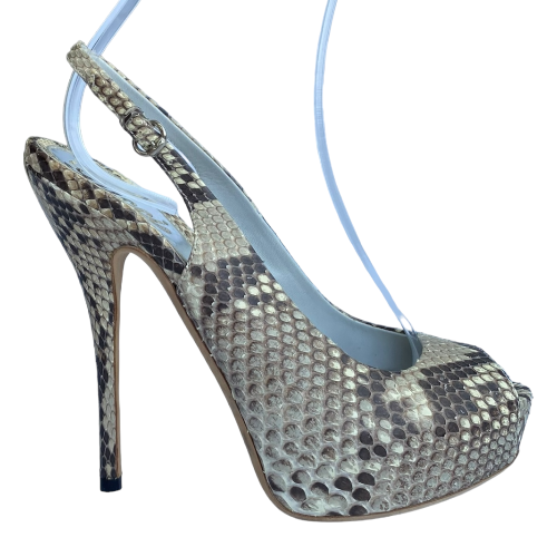 GUCCI Beige Python Leather Sofia Peep Toe Platform Slingback Pumps, Size 36