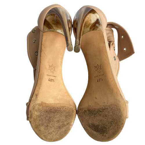 ALEXANDER MCQUEEN Blush Pink Studded Strappy Horn Heel Sandals, Size 40.5