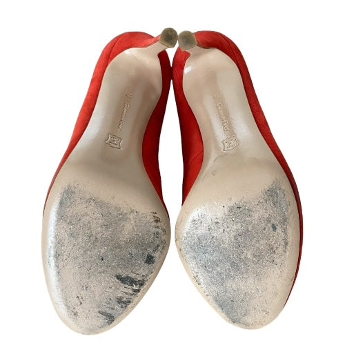 GIANVITO ROSSI Red Suede Vamp Peep Toe Booties, Size 37