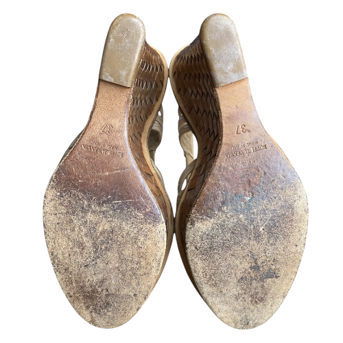 BOTTEGA VENETA Beige Leather Intrecciato Slingback Platform Wedge Sandals, 37