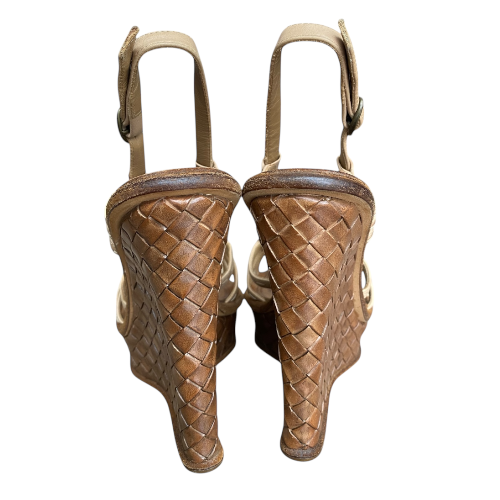 BOTTEGA VENETA Beige Leather Intrecciato Slingback Platform Wedge Sandals, 37