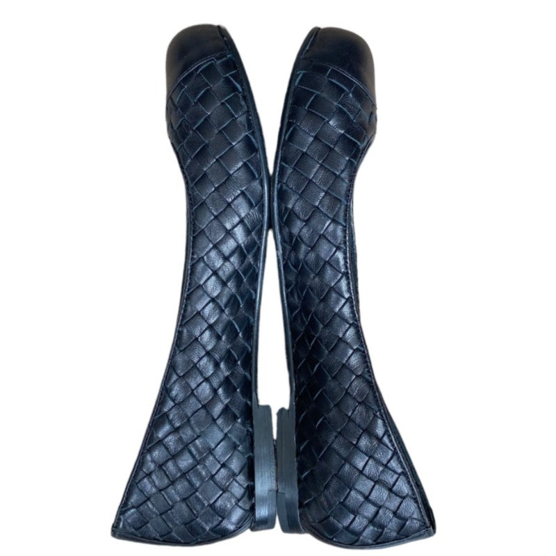 BOTTEGA VENETA Black Intrecciato Leather Flat Ballet Shoes, Size 36