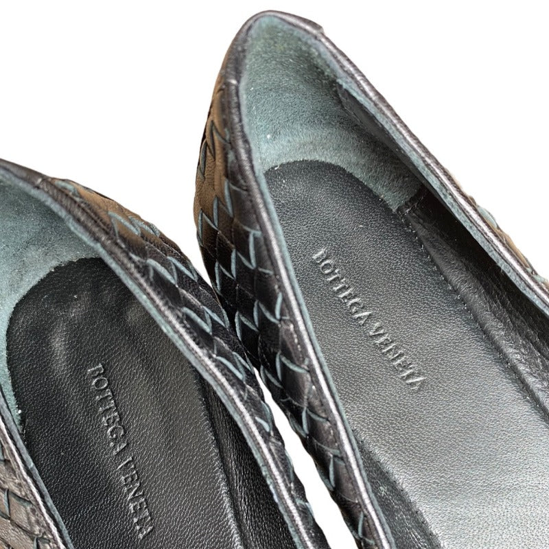 BOTTEGA VENETA Black Intrecciato Leather Flat Ballet Shoes, Size 36