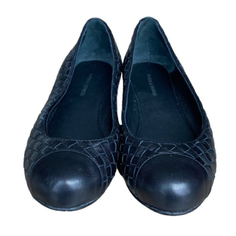 BOTTEGA VENETA Black Intrecciato Leather Flat Ballet Shoes, Size 36