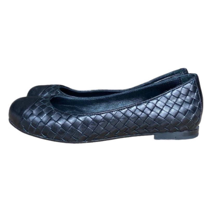 BOTTEGA VENETA Black Intrecciato Leather Flat Ballet Shoes, Size 36