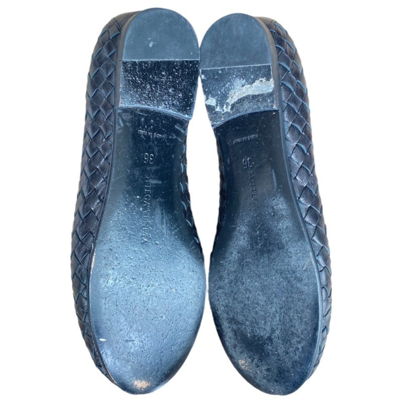 BOTTEGA VENETA Black Intrecciato Leather Flat Ballet Shoes, Size 36