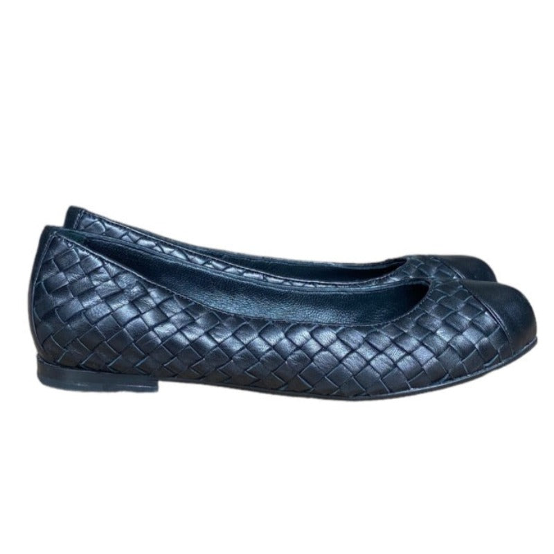 BOTTEGA VENETA Black Intrecciato Leather Flat Ballet Shoes, Size 36