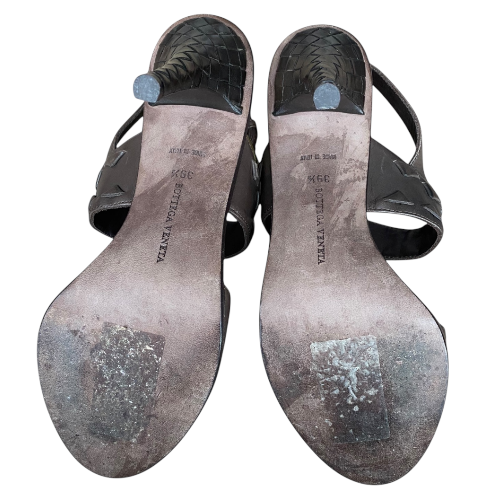 BOTTEGA VENETA Brown Intrecciato Weave Leather Slingback Sandals, Size 39.5