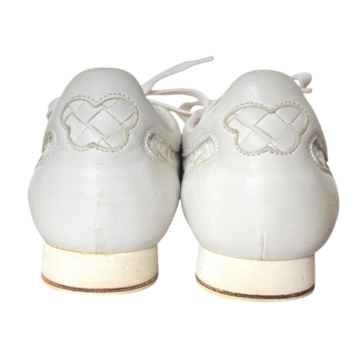 BOTTEGA VENETA White Leather Intrecciato Lace Up Low Top Sneakers, Size 36