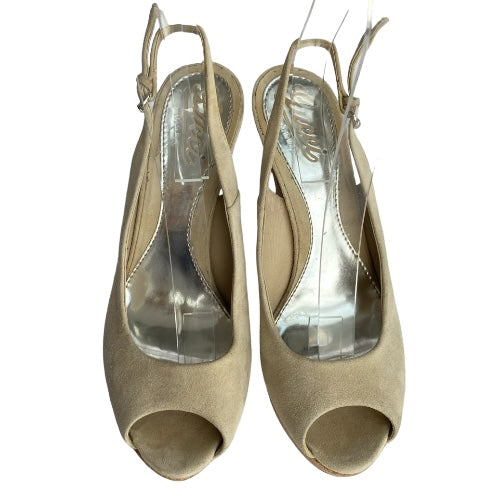 GUCCI Beige Suede Slingback Cork Heel Wedge Sandals, Size 36.5