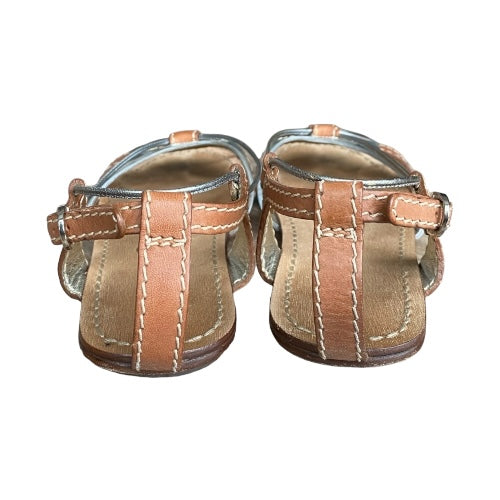 DOLCE & GABBANA Brown & Silver Strappy Slingback Flat Sandals, Size 37