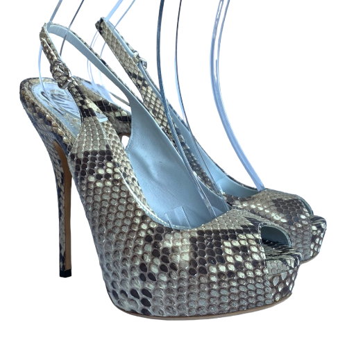 GUCCI Beige Python Leather Sofia Peep Toe Platform Slingback Pumps, Size 36