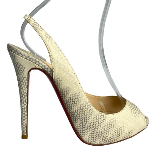 CHRISTIAN LOUBOUTIN Private Number Beige Python Embossed Slingback Pumps, 40